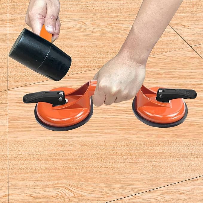 Floor Gap Fixer Tool for Laminate Floor Gap Repair Include Suction Cup and Mallet (Can't use on scraped surface floor)-Orange Kit