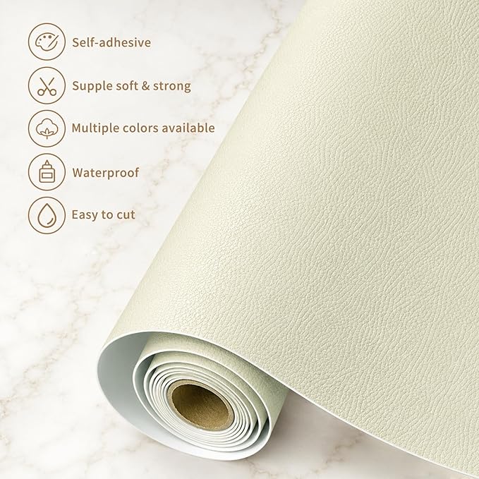 CHEIGHY Leather Repair Patch for Couches Advanced PU Self-Adhesive Leather Repair Tape kit for Furniture Sofa Vinyl Car Seats Couch Chairs Shoes Down Jackets (Beige, 17X79 inch)