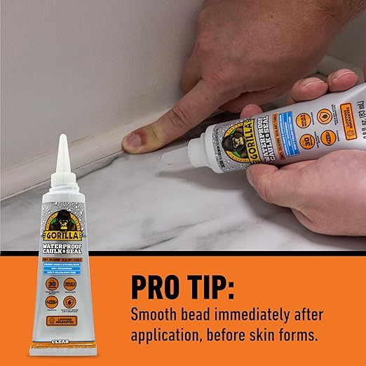 Gorilla Waterproof Caulk & Seal Silicone Sealant, 2.8oz Squeeze Tube (Pack of 5) - Clear Caulking Sealant for Kitchen, Window, Bath, Marine, Door and More