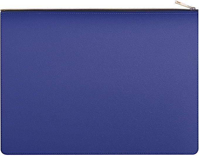 PU Leather A4 File Folder Zipper Document Holder Envelope Folder Case for Receipt Contract (1, Blue)