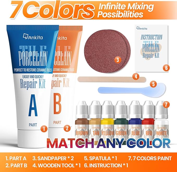 Tile Repair Kit, Ceramic Tile Repair Kit for Chips & Crack (Color Match), Porcelain Tile Chip Repair Kit with Super Strong Adhesion, Floor Tile Crack Repair Filler for Chips, Holes on Ceramic
