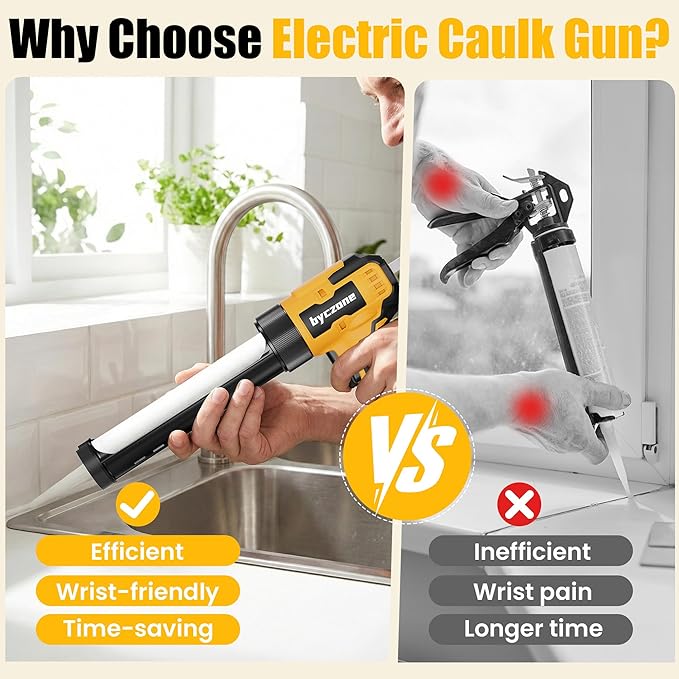 Electric Caulking Gun With 2X2000mAh Batteries, 10 Oz Cordless Caulk Gun with Adjustable Speed, LED Light, Battery Powered Caulking Gun for Filling, Sealing, Repair