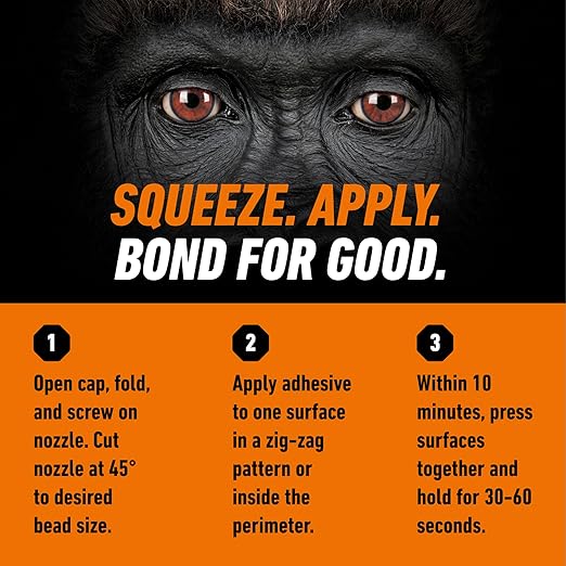 Gorilla Max Strength Construction Adhesive, Clear Glue, 9 Ounce Cartridge (Pack of 2) - Gap Filling and Waterproof