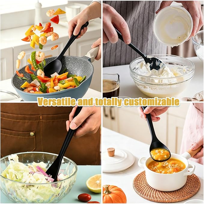 2 Pcs Silicone Spatula,Heat Resistant Rubber Spoonula, Seamless Non-Stick Flexible Scrapers for Baking Mixing Tool (BLACK)
