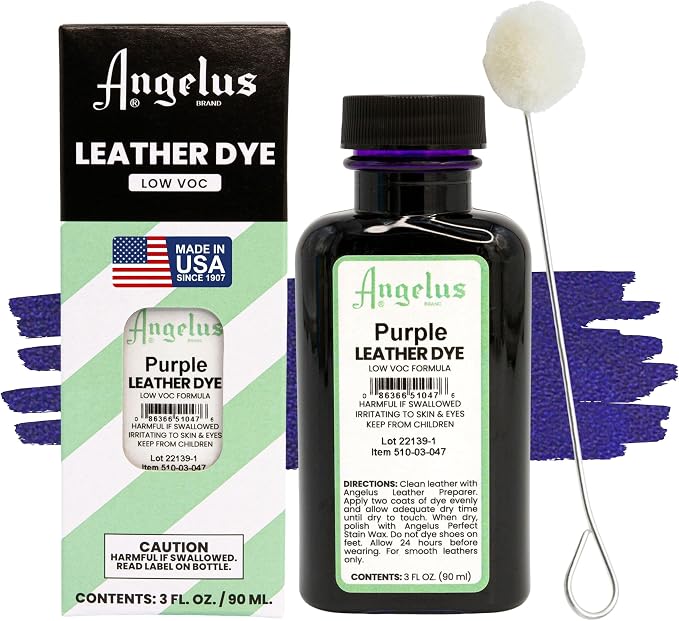 Angelus Leather Dye - Flexible Leather Dye for Shoes, Boots, Bags, Crafts, Furniture, & More 3oz, Dauber Included (Purple)