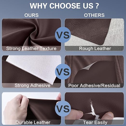 Self Adhesive Leather Repair Patch Kit, 17 in x 79 in Large Vinyl Leather Repair Tape for Furniture, Car Seat, Couch, Sofa, Chair Dark Brown