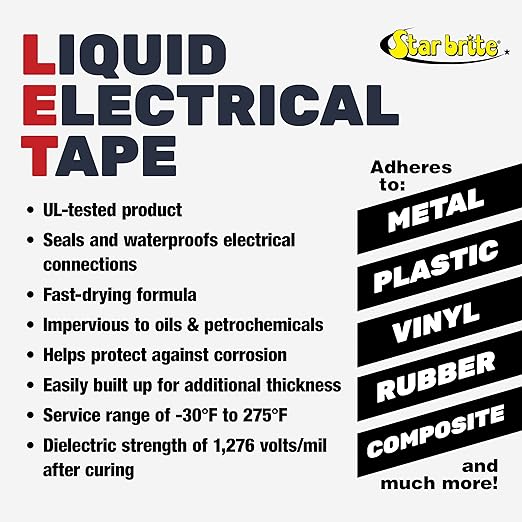 STAR BRITE Liquid Electrical Tape - Superior Adhesion and Flexible Protection for Frayed Cables, Terminals, and Electric Splices