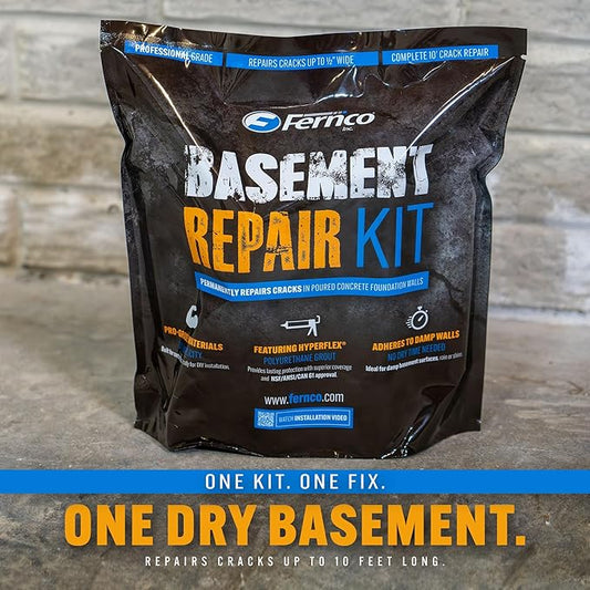 Fernco 10 ft Basement and Foundation Wall Crack Repair Kit Leak Stop and Radon Gas Protection Pro Kit