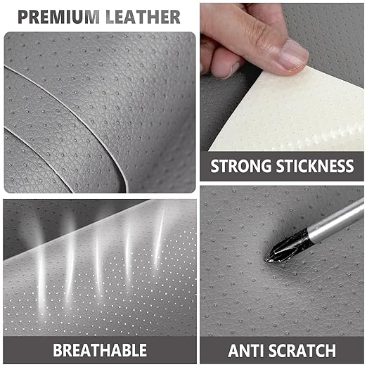 Leather Repair Patch, Breathable Perforated Self Adhesive Repair Patch, Furniture Couch Car Seats Office Chairs Sofa Repair Refurbished Faux Leather Patch (Light Gray,15.7x59 inch)