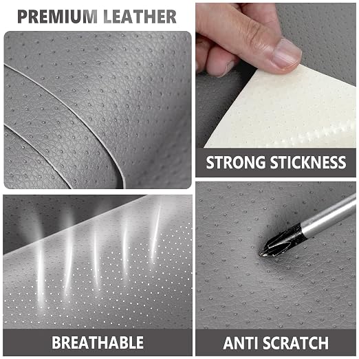Self Adhesive Leather Repair Patch Tape Kit, Perforated Leather Repair for Furniture Couch Sofa Car Seats Office Chair, Vinyl Repair Kit (Light Gray, 7.8x11.8 inch)