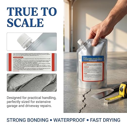 Self-Leveling Waterproof Concrete Crack Filler 2-Pack (2.21 lb), High Elasticity Repair Sealant Caulk for Driveway, Patio & Outdoor Concrete Joint Repair