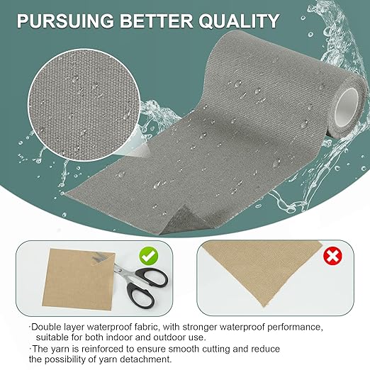 Linen Canvas Repair Tape, 4×63 Inches Dark Grey Waterproof Self-Adhesive Patch for Outdoor Gear, Durable Fabric Tape for Boat Covers, Couch,Tents, Sofas, Sun Shades, Awnings,Lounge Chairs