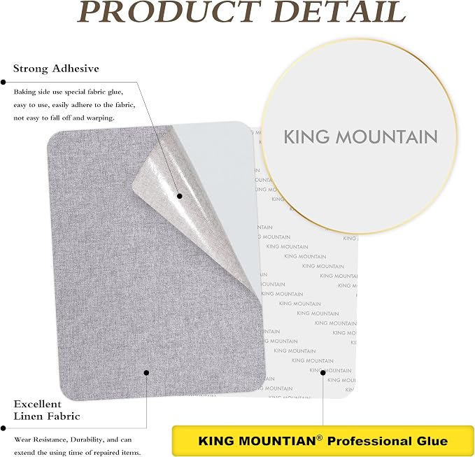 KING MOUNTAIN Fine Linen Repair Patches, Self-Adhesive Linen Fabric Patches, 12X40 inch Extra Size, Multi Color, Can be Used for Linen Sofa Repair (12" x 40", Light Grey 3.0)