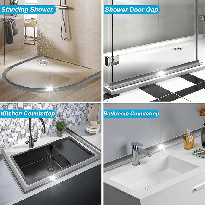 67Inch Shower Threshold Water Dam, Self-Adhesive Silicone Shower Barrier Water Stopper Shower Door Bottom Seal Strip Shower Splash Guard for Bathroom Kitchen Bathtub
