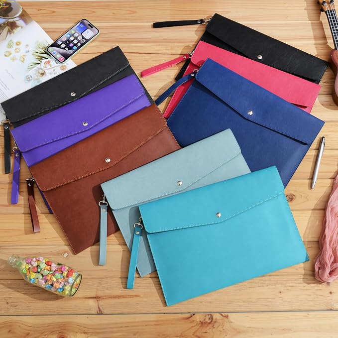 Wonderpool A4 Premium Faux Leather Envelope Documents Multifunction Folders Stationery Bag -Portfolio File for Paper Letter Stationery Organizer and Tablet Case PC Sleeve (Cyan)