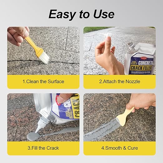 Self-Leveling Concrete Crack Filler – High Elasticity Waterproof Cement Sealant, 70.6oz Fast-Drying DIY Outdoor Concrete Joint Repair Seal Glue for Driveway, Sidewalk, Patio, Garage Floor - 4Pack Gray
