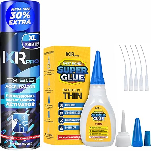 CA Glue with Activator Kit 1.75 oz Thin Viscosity Cyanoacrylate Glue 16.9 oz Activator Spray Heavy-Duty SuperGlue for Gap-Filling, Wood, Metal, Plastic, Furniture Repair, Vertical, Overhead Surface