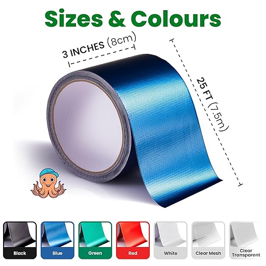 Awning Covers & Tarp Repair Tape - Waterproof Self Adhesive Patch Repair Kit | Patch Tapes for Awnings, Outdoor Canopies, Patio Awnings, Gazebos, Tents, RV, Canvas, Boat Covers (Blue, 3 Inch X 25 Ft)