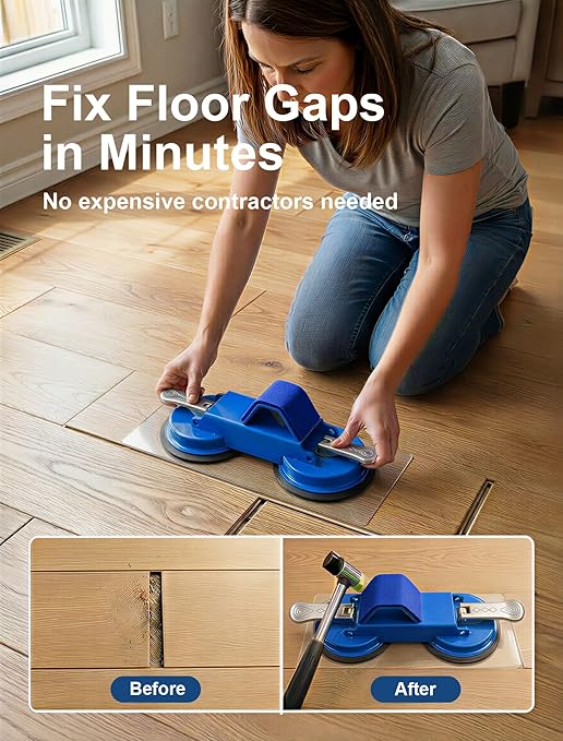 PlayMoon Floor Gap Fixer Tool, Heavy Duty Dual Suction Cup Floor Gap Repair Tool with Metal Levers for Laminate Flooring Engineered Hardwood and Vinyl Plank