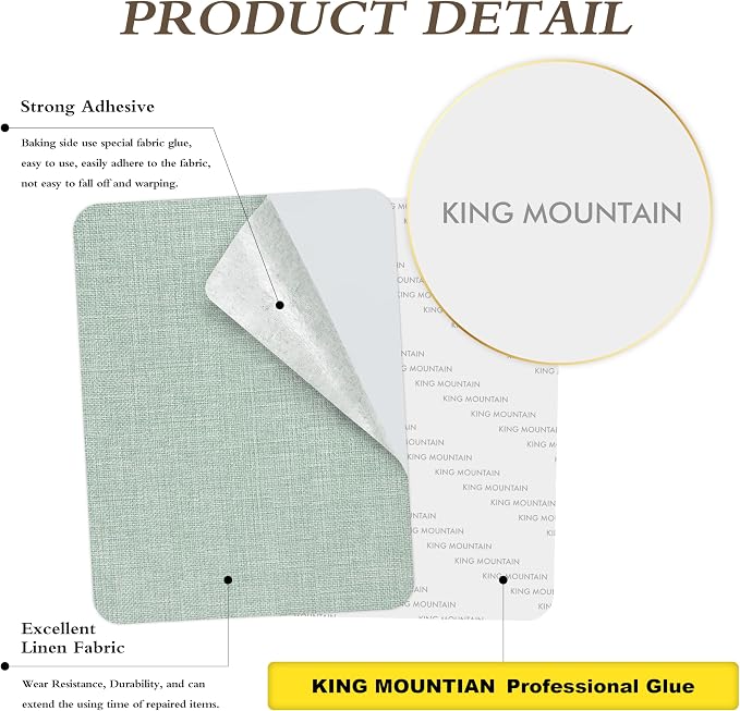 KING MOUNTAIN Coarse Linen Repair Patches, Self-Adhesive Linen Fabric Patches, 8X11 inch Extra Size, Multi Color, Can be Used for Linen Sofa Repair (8" x 11",Light Green)