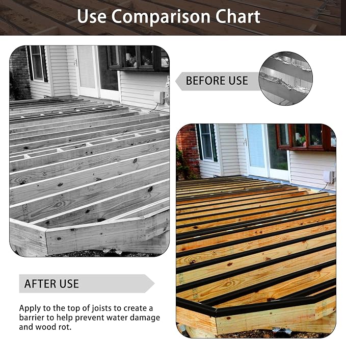 Dongxw Joist Tape for Decking, 4" X 50' Waterproof Butyl Tape Deck Joist Flashing Tape for Joists and Beams (2 Rolls)