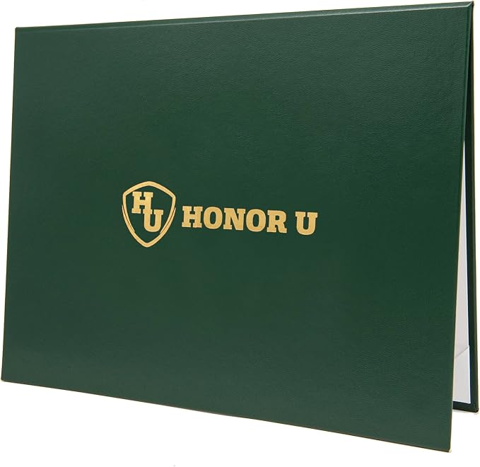 Green Faux Leather Document Cover A4 (8.3x11.7 UK) Size | Tent-Style Opening, Non-Padded with Custom Metallic Foil Printing | Professional Presentation for Awards, Diplomas and Certificates