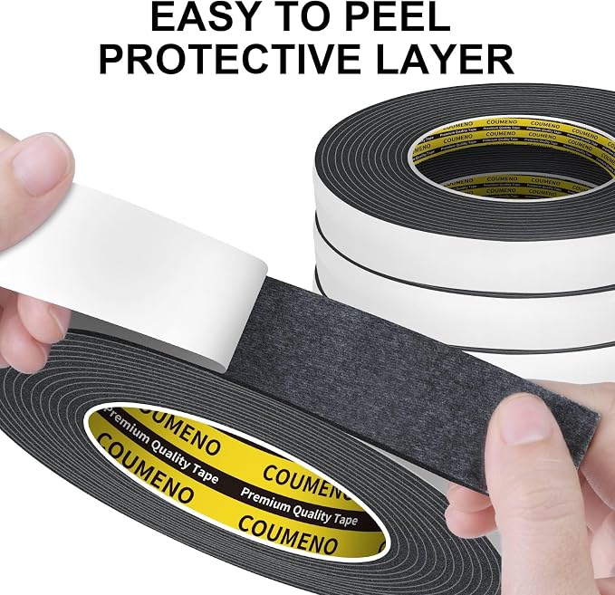 Single-Sided Adhesive EVA Foam Tape 1inX10FT,Black Foam Weather Stripping,Door Seal & Window Insulation Tape,Waterproof Sound Proof Seal Strip for Doors,Windows,Garage Door & Gap Sealing