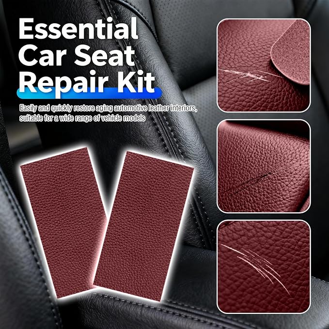 2PCS PU Leather Patch for Car Seat Repair,Self-Adhesive Leather Repair Patch Tape Vinyl Repairs Kit,Portable Car Leathers Repairs Kit for Cars Upholstery Seat,Furniture (Burgundy)