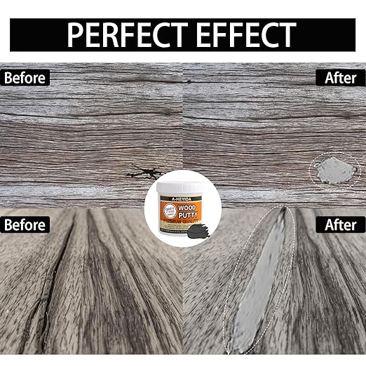 Gray Wood Filler Repair Kit - Paintable, Stainable Wood Putty for Restore Cracks and Holes on Wooden Floor Furniture, Vinyl, Laminate, Veneer, Cabinet