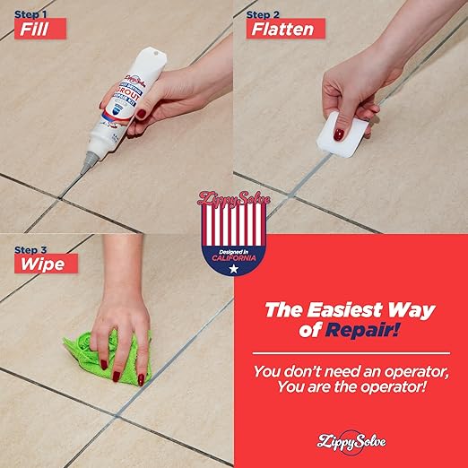 ZippySolve Tile Grout, Repair Kit, Restore & Renew Tile Joints Line, Fast Drying Tile Grout Paint Squeeze Tube for Bathroom Shower Kitchen Floor, Waterproof (50 Pack 8.8 oz Each, Grey)