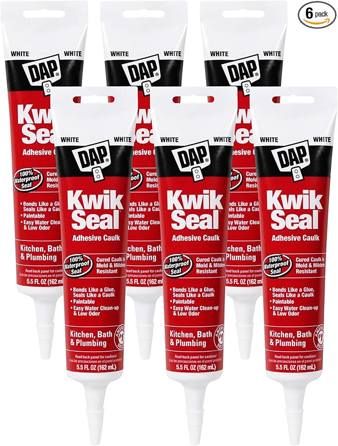 Dap 18001 6 Pack 5.5 oz. Kwik Seal Kitchen and Bath Adhesive Caulk, White