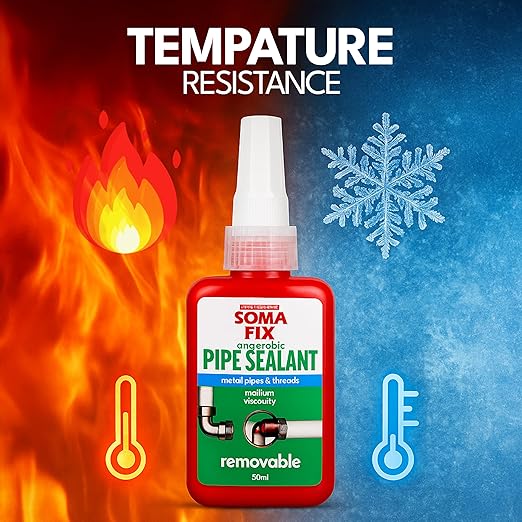 Pipe Thread Sealant - Anaerobic Sealant for Metal Pipe Threads, Fittings, Gaskets & Joints - Medium Viscosity, High-Pressure & Oil Resistant, Removable (1.7 fl oz / 50ml)
