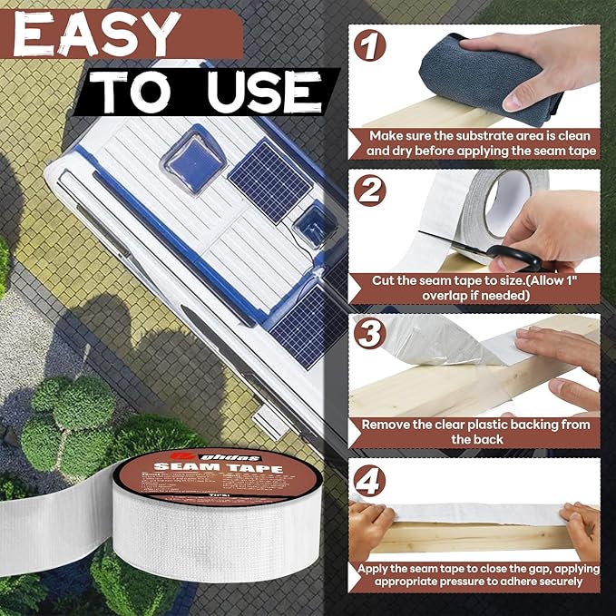 Bghdas Peel and Stick Seam Tape, Repair Leaks and Restores Roof Seams and Tears, Used for Bonding Metal, Wood, EPDM, Fiberglass, and Tiles, Efficient to Use, 2 Inch x 50 Feet Roll（1 Piece）