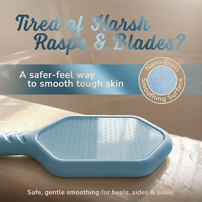 SILKLE Nano Glass Foot File - Silicone Foot Callus Remover for Feet and Cracked Heels - Heel Scraper for Dead Skin - Ergonomic Foot Scrubber & Exfoliator for Shower with Non-Slip Grip - Blue