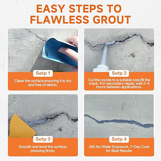 Concrete Crack Filler, Heavy-Duty Cement Crack Filler, Self Leveling Concrete Sealer for Driveway, Walkway, Patio, Waterproof Outdoor Caulking Glue, Gray, 8.8 Floz