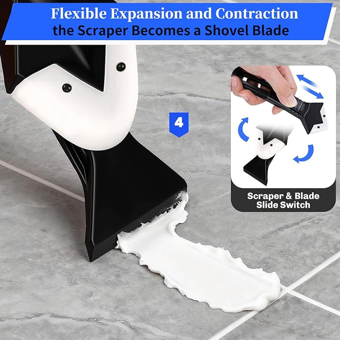 3 in 1 Silicone Caulking Tool Kit, Professional Sealant Finishing Tool with Replaceable Silicone Pads, Caulk Removal Scraper, Easy Grout Filling & Residual Glue Clean for Kitchen Bathroom Window Sink