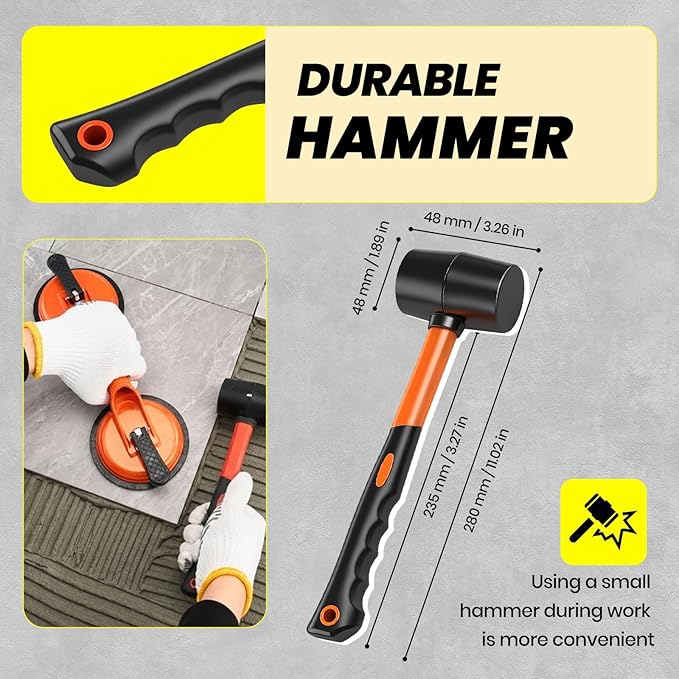 Saker Laminate Floor Gap Repair Tool,Suction Cup Lifter and Rubber Mallet,Floor Gap Repair Kit,for Floating Wood Floors and Moving Glasses (Light Orange)