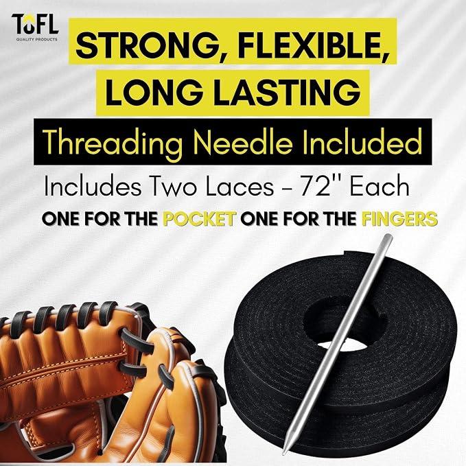 TOFL Softball and Baseball Glove Lace Kit | Mitt Lace Glove Repair Lacing Kit | 2 Leather Laces with Lacing Needle for Catchers Glove