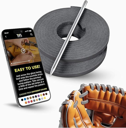 TOFL Softball and Baseball Glove Lace Kit | Mitt Lace Glove Repair Lacing Kit | 2 Leather Laces with Lacing Needle for Catchers Glove