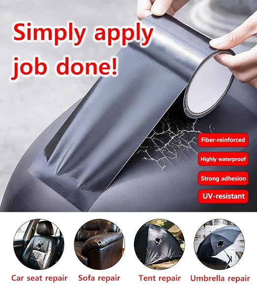 Leather Repair Tape for Sofa & Car Seats, 8 Colors, Waterproof Self-Adhesive Repair Patch, Leather-Like Texture, Indoor & Outdoor Use (Black - 4" W x 32.8'L)