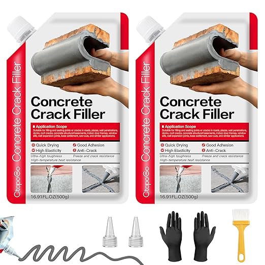 Concrete Crack Filler 2-Pack 2.2LB Grey, Self-Leveling High Elasticity Cement Sealant, Waterproof Repair Caulk for Driveway, Patio, Sidewalk, Garage, Basement– Professional-Grade Durability