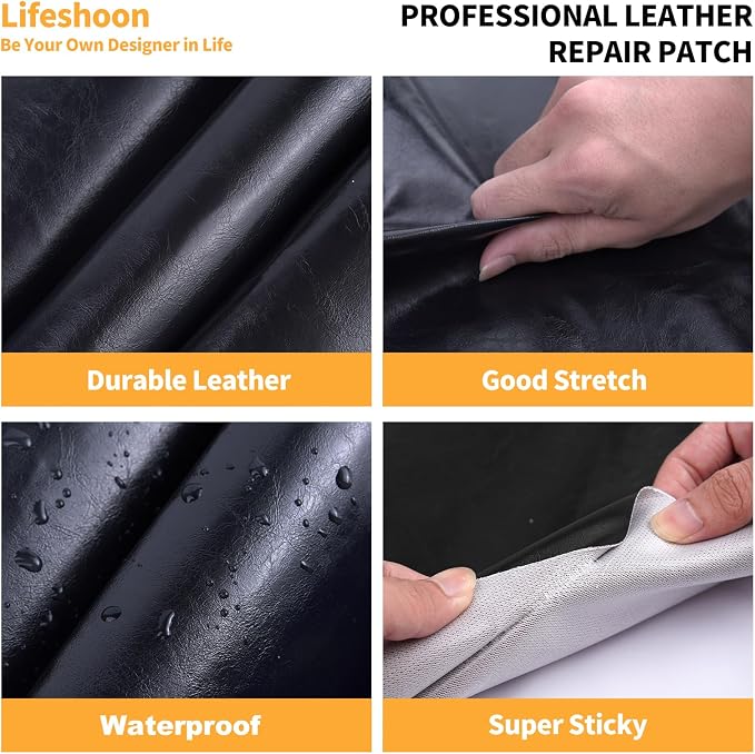 Lifeshoon Leather Repair Patch, 17X79 Inch Glossy Self Adhesive Leather Repair, Large Vinyl Patch Tape for Couches, Furniture, Car Seats, Cabinets, Wall, Handbags （17X79 Inch, Coffee）