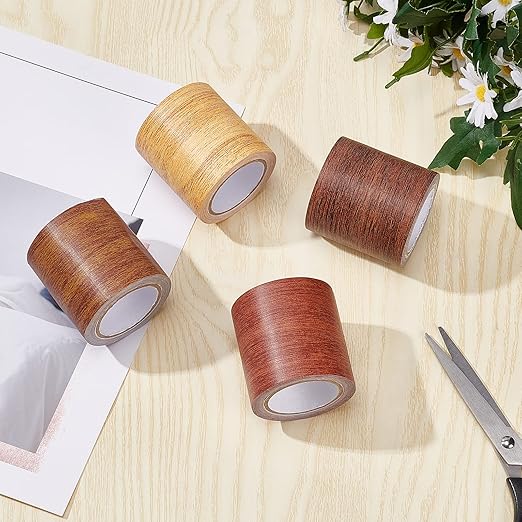 GORGECRAFT 2.2 Inch x 15Ft Wood Textured Adhesive Repair Tape Self Adhesive Patch Realistic Wood Grain Repair Tape High-Adhesive Repair Tape Simulation for Desk Chair Floor Furniture(Navajo White)