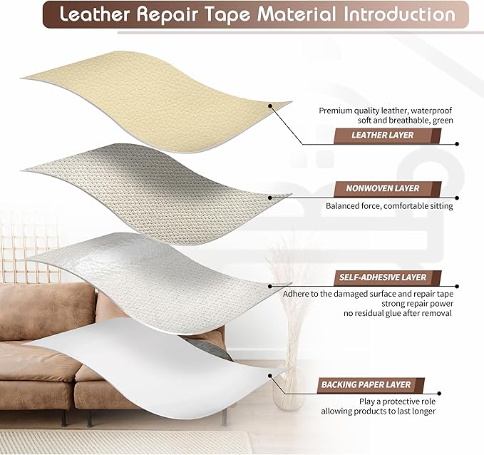 KING MOUNTAIN Leather Repair Patch,16 x 60 Inches self Adhesive Leather Repair Tape for Damaged Leather Furniture, Sofa Seating,Car Seats, Leather Goods(Beige Yellow)