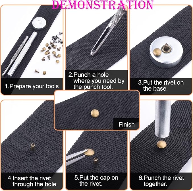 CooBigo 200Sets Rivets for Leather, 10mm Double Cap Leather Rivets Metal Tubular Studs for Leather Key Fob Clothing Pets Collar Boots Bags Belt Repair and Decoration (Gold)