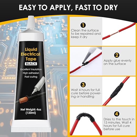 8 OZ/240Ml Liquid Electrical Tape, 2 Pack 4 OZ 120ML Liquid Tape, Waterproof Fast Fixed Dry Sealing Glue, Electrical Sealant, Wire Glue, Indoor/Outdoor Use, Marine Automotive/Outdoor Repair