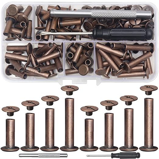 YORANYO 70Sets Chicago Screws Leather Rivets Assorted Screw Rivets Chicago Binding Screws for Decorate and Repair Leather Craft Belt Bag Shoes Purse Bookbinding (Antique Copper, M5*15,18,20,25)