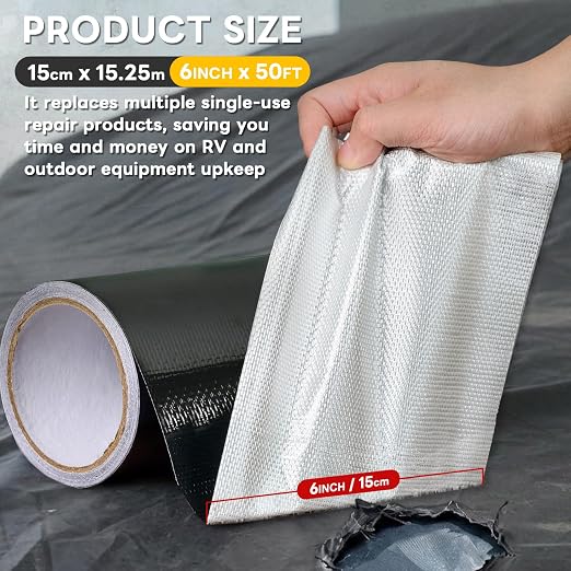 6 Inch x 50FT RV Underbelly Tape, Heavy Duty Waterproof Heat-Resistant | Outdoor Repair Patch for Awning, Tarp, Sail and Boat Cover, Permanent Seam Tape for RV Camper Mobile Home
