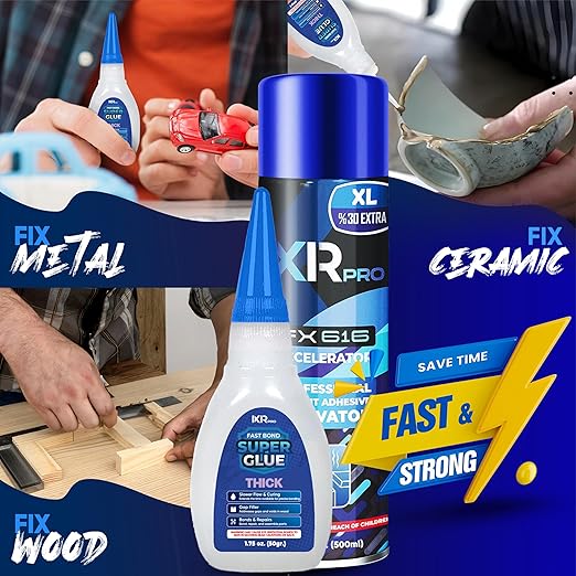 CA Glue with Activator Kit 1.75 oz Thick Viscosity Cyanoacrylate Glue 16.9 oz Activator Spray Heavy-Duty SuperGlue for Gap-Filling, Wood, Metal, Plastic, Furniture Repair, Vertical, Overhead Surface