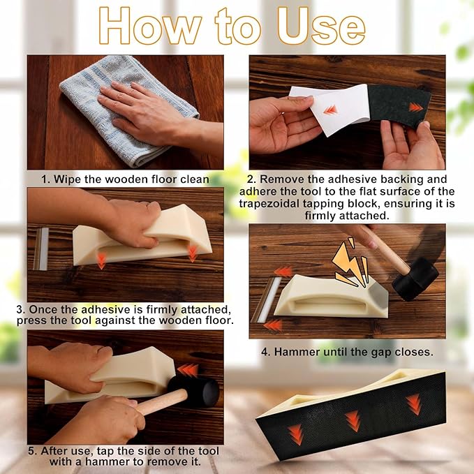 3 Pcs Floor Gap Fixer Tool Kit, LVP Installation Kit Trapezoidal Knock Block Hammer & Adhesive Backing for All Wood Surfaces Laminate Vinyl and Hardwood Flooring Tool Repair